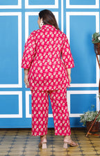 Plus Size Pink Cotton Floral Print Co-ord Set -1200009