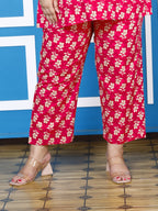 Plus Size Pink Cotton Floral Print Co-ord Set -1200009