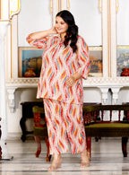 Plus Size Rust Cotton Floral Print Co-ord Set -1200011