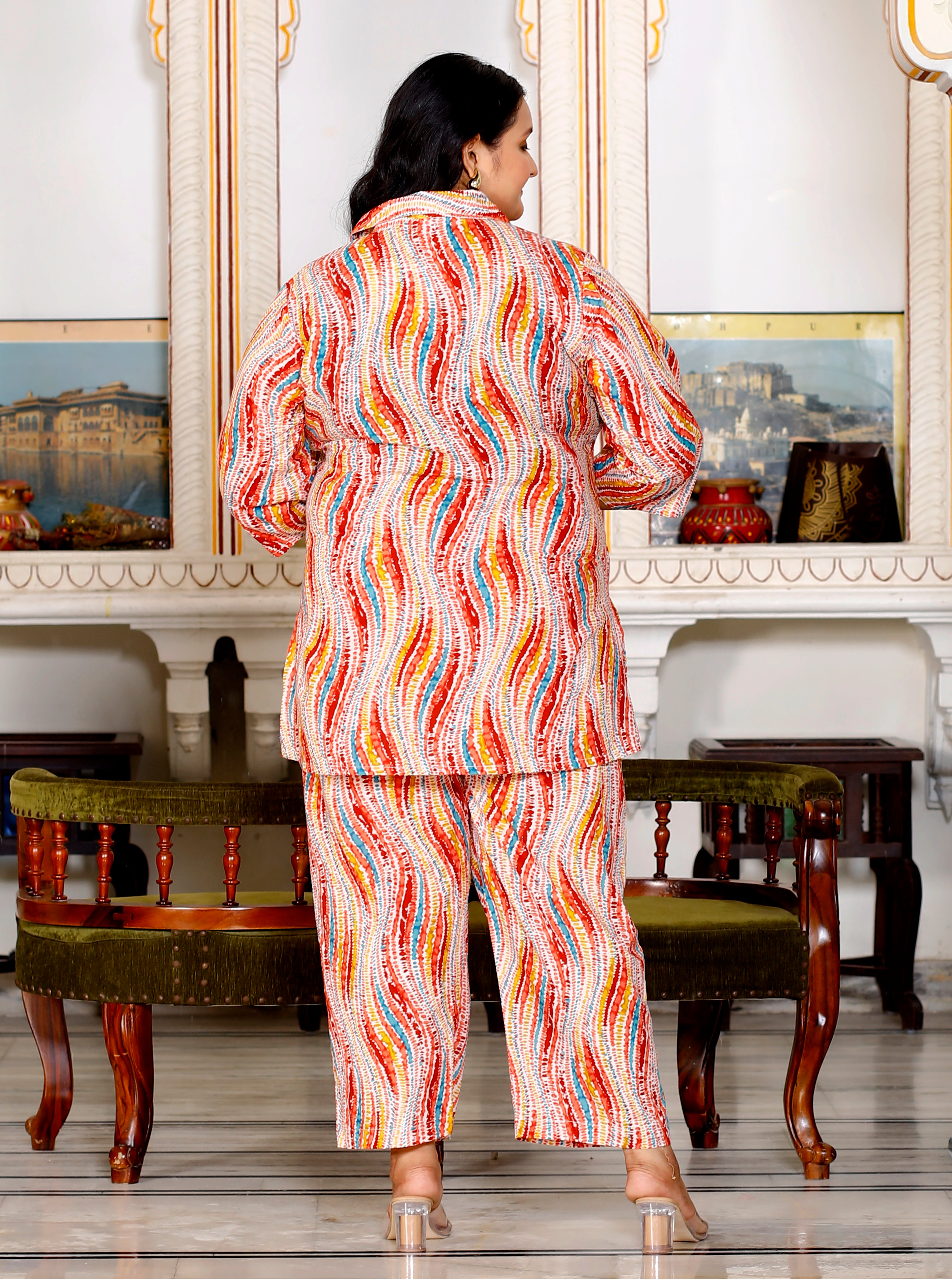 Plus Size Rust Cotton Floral Print Co-ord Set -1200011