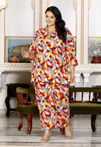 Plus Size Rust Cotton Floral Print Co-ord Set -1200012