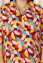 Plus Size Rust Cotton Floral Print Co-ord Set -1200012