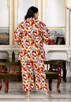 Plus Size Rust Cotton Floral Print Co-ord Set -1200012