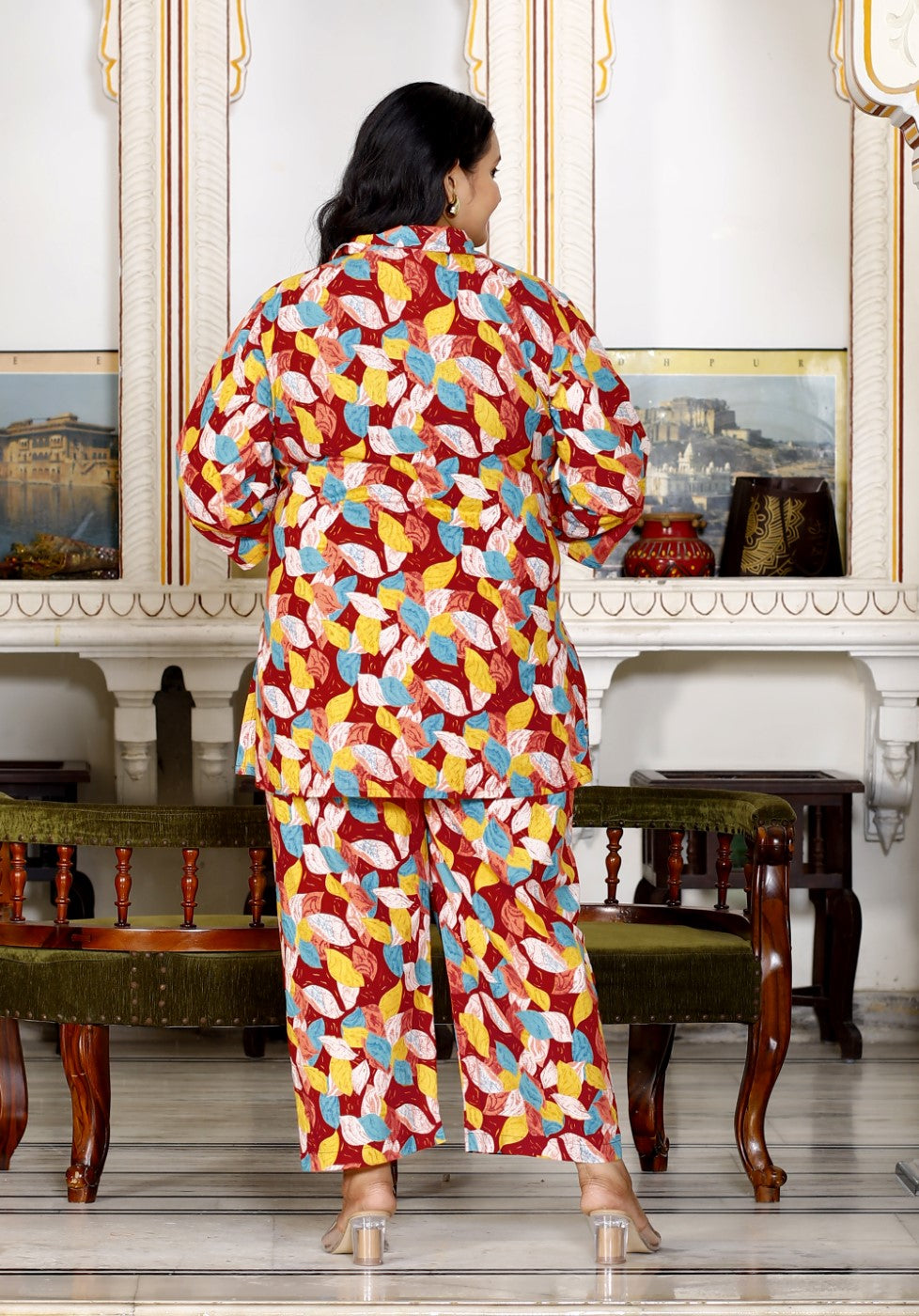 Plus Size Rust Cotton Floral Print Co-ord Set -1200012