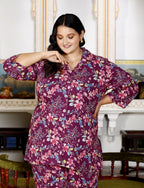 Plus Size Purple Cotton Floral Print Co-ord Set -1200013