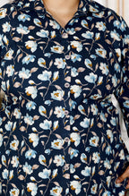 Plus Size Blue Cotton Floral Print Co-ord Set -1200015