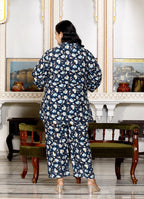 Plus Size Blue Cotton Floral Print Co-ord Set -1200015