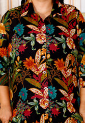 Plus Size Black Cotton Floral Print Co-ord Set -1200016