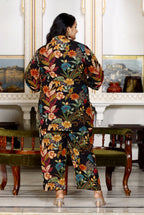 Plus Size Black Cotton Floral Print Co-ord Set -1200016