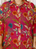 Plus Size Pink Cotton Floral Print Co-ord Set -1200017
