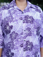 Plus Size Purple Cotton Floral Print Co-ord Set -1200019