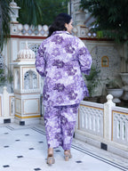 Plus Size Purple Cotton Floral Print Co-ord Set -1200019