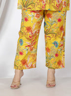 Plus Size Yellow Cotton Floral Print Co-ord Set -1200020