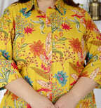 Plus Size Yellow Cotton Floral Print Co-ord Set -1200020