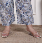 Plus Size Grey Cotton Floral Print Co-ord Set -1200021