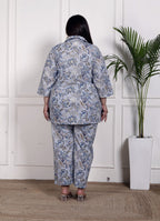 Plus Size Grey Cotton Floral Print Co-ord Set -1200021