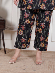 Plus Size Black Cotton Floral Print Co-ord Set -1200025