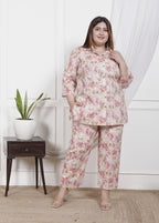 Plus Size Off White Cotton Floral Print Co-ord Set -1200026