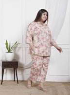 Plus Size Off White Cotton Floral Print Co-ord Set -1200026