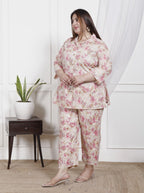 Plus Size Off White Cotton Floral Print Co-ord Set -1200026