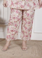 Plus Size Off White Cotton Floral Print Co-ord Set -1200026