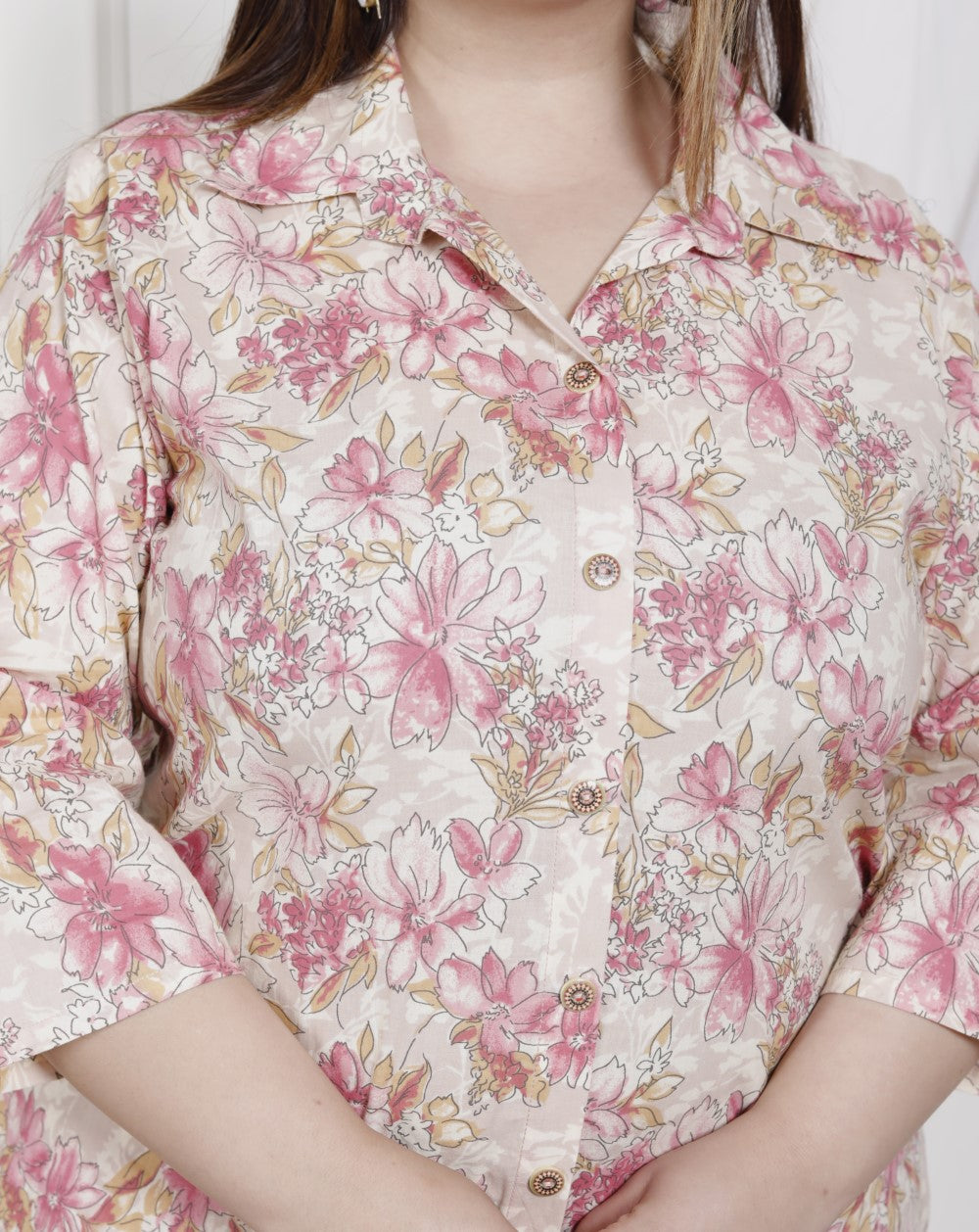 Plus Size Off White Cotton Floral Print Co-ord Set -1200026