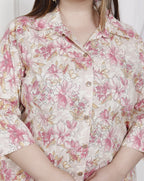 Plus Size Off White Cotton Floral Print Co-ord Set -1200026