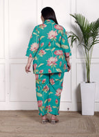 Plus Size Green Cotton Floral Print Co-ord Set -1200030