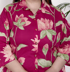 Plus Size Pink Cotton Floral Print Co-ord Set -1200031