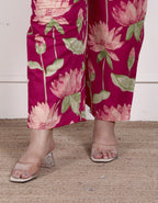 Plus Size Pink Cotton Floral Print Co-ord Set -1200031