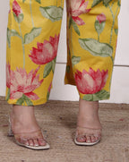 Plus Size Yellow Cotton Floral Print Co-ord Set -1200032