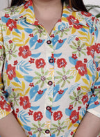 Plus Size Off White Cotton Floral Print Co-ord Set -1200033