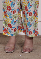 Plus Size Off White Cotton Floral Print Co-ord Set -1200033