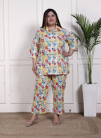 Plus Size Off White Cotton Floral Print Co-ord Set -1200033