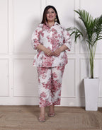 Plus Size Pink Cotton Floral Print Co-ord Set -1200034