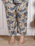 Plus Size Grey Cotton Blend  Floral Print Co-ord Set -1200036