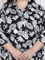 Plus Size Black Cotton Blend  Floral Print Co-ord Set -1200037