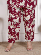Plus Size Maroon Cotton Blend Floral Print Co-ord Set -1200041