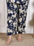 Plus Size Blue Cotton Floral Print Co-ord Set -1200042