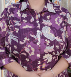 Plus Size Purple Cotton Floral Print Co-ord Set -120043