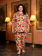 Rust Cotton Floral Print Plus Size Co-ord Set-1200012