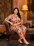 Rust Cotton Floral Print Plus Size Co-ord Set-1200012