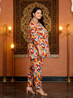 Rust Cotton Floral Print Plus Size Co-ord Set-1200012