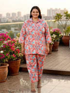 Pink Cotton Floral Print Co-ord Set Plus Size-1200014