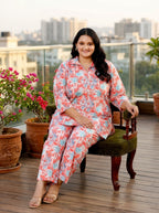 Pink Cotton Floral Print Co-ord Set Plus Size-1200014