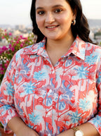 Pink Cotton Floral Print Co-ord Set Plus Size-1200014