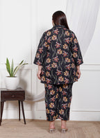 Plus Size Black Cotton Floral Print Co-ord Set-1200025