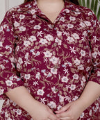 Plus Size Maroon Poly crepe  Floral Print Co-ord Set -120045