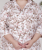 Plus Size White Poly crepe  Floral Print Co-ord Set -120046