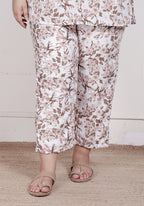 Plus Size White Poly crepe  Floral Print Co-ord Set -120046